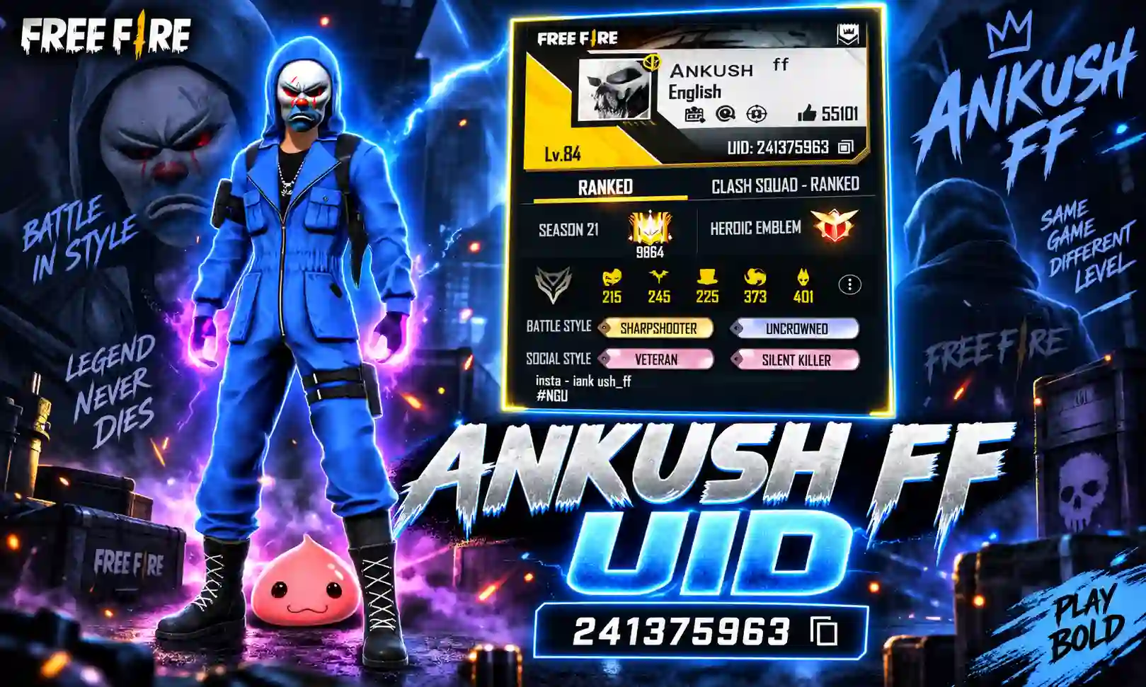 Ankush FF UID: Free Fire ID, Stats & YouTube Channel