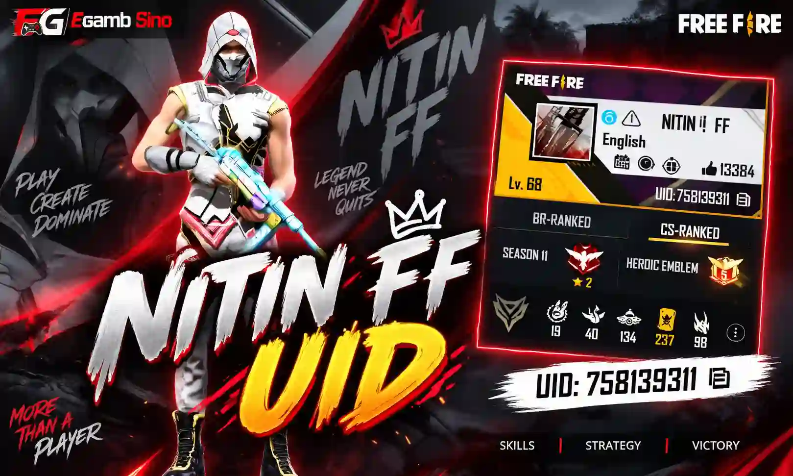 Nitin FF UID: Free Fire ID, Stats, K/D Ratio and more