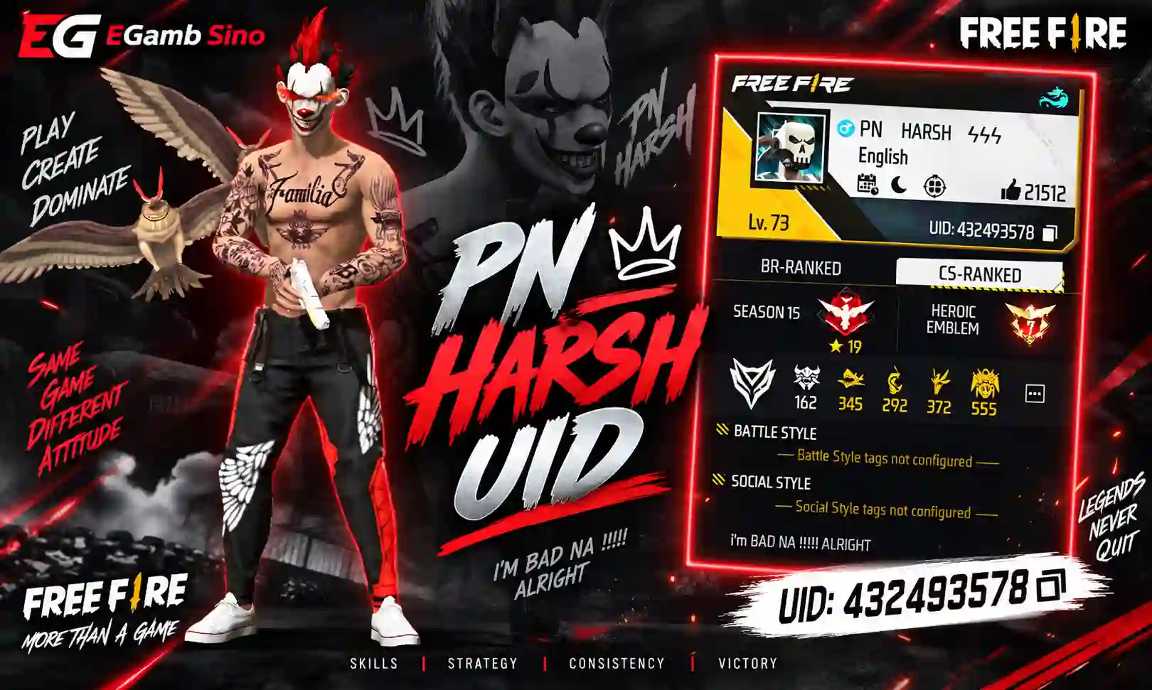 PN Harsh UID: Free Fire ID, Stats, K/D Ratio and more