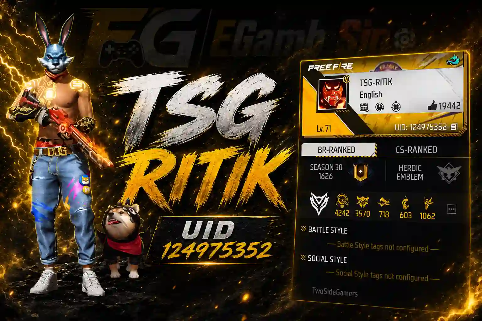 TSG Ritik UID: Free Fire ID, Stats, K/D Ratio, Guild, Income and Full Profile