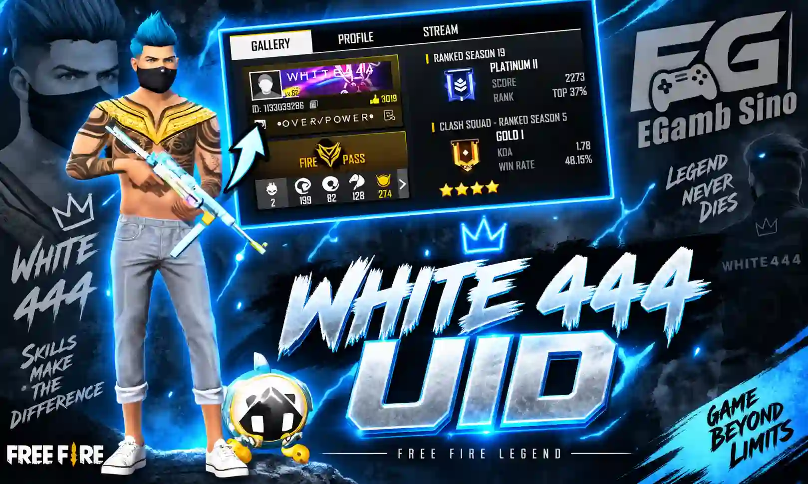 White 444 UID: Free Fire ID, Stats & YouTube Channel